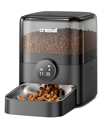 oneisall Automatic Cat Feeder for Large Kibble and Snacks, 12 Cups/3L Timed Pet Feeder for Cats Indoor, Programmable Dry Food Dispenser (Black)