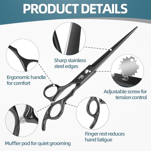 7.0" Professional Dog Grooming Scissors Kit – 3-Piece Set with Straight, Curved & Thinning Shears, Black Japanese Stainless Steel, Includes Grooming Comb for Dogs & Cats - style: Set
