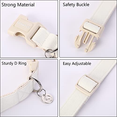 DOGWONG Cotton Hemp Dog Collar, Heavy-Duty White Dog Collar Adjustable Soft Natural Fabric Pet Dog Collar Cute Wedding Puppy Necklace for Small Medium Large Dogs - color: A: White, size: X-Small