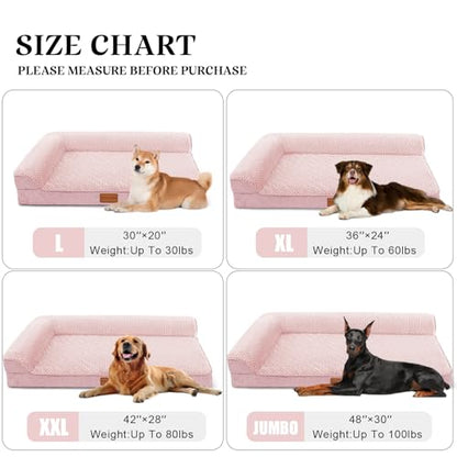 Orthopedic XL Dog Bed Large Sized Dog 48''X30'', Waterproof L Bolster Extra Large Egg Crate Foam Pet Crate Beds with Washable Removable Cover, Non-Slip Soft Pet Couch Mat, Pink - color: Pink, size: XXL:48x30x3.5 IN