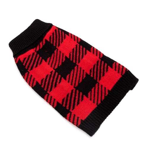 THE WORTHY DOG Buffalo Turtleneck Sleeveless Dog Sweater – Warm Pullover Dog Clothes with Leash Opening, Acrylic Double Knit & High-Cut Belly - Black, X-Small - color: Buffalo Turtleneck - Black/Red, size: X Small