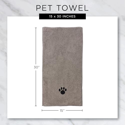 Bone Dry Pet Grooming Towel Collection Absorbent Microfiber Drying Set, 15x30", Embroidered Taupe, 3 Count - color: Taupe, size: 15x30"