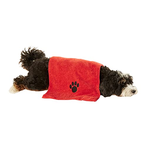 Bone Dry Pet Grooming Towel Collection Embroidered Absorbent Microfiber Drying Set, 15x30, Red, 3 Count - color: Red, size: 15x30"