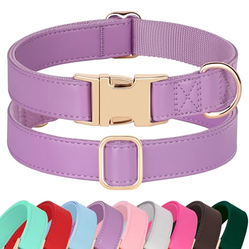 PET ARTIST PU Leather Dog Collar, Bright & Stylish Purple Dog Collar Girl with Quick Release Gold Metal Buckle, Soft Nylon Padded Durable Pet Collars Adjustable for Medium Dogs, Neck Fit 13-19" - color: Purple, size: M: Fit 13-19" Neck(20-55 lbs)