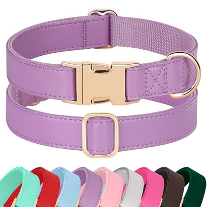 PET ARTIST PU Leather Dog Collar, Bright & Stylish Purple Dog Collar Girl with Quick Release Gold Metal Buckle, Soft Nylon Padded Durable Pet Collars Adjustable for Medium Dogs, Neck Fit 13-19" - color: Purple, size: M: Fit 13-19" Neck(20-55 lbs)