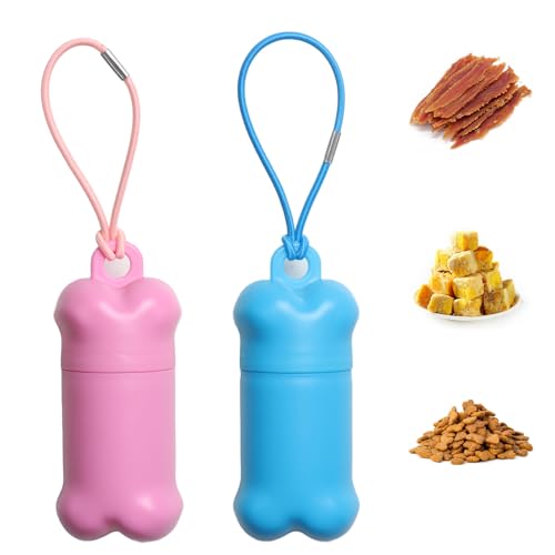 2 Pieces Portable Airtight Dog Training Treat Pouch, Mini Treat Holder Small Dog Treat Bag for Training, Puppy Snacks Container (Blue&Pink) - color: Blue&Pink