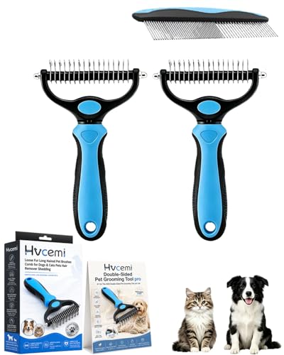 Double-Sided Pet Grooming Tool pro Brush for Deshedding Dog Brush Removes Tangles Knots and Loose Fur Long Haired Pet Brushes Comb for Dogs & Cats Pets Hair Remover Shedding(2pcBlue(L)) - color: 2pcBlue(L)