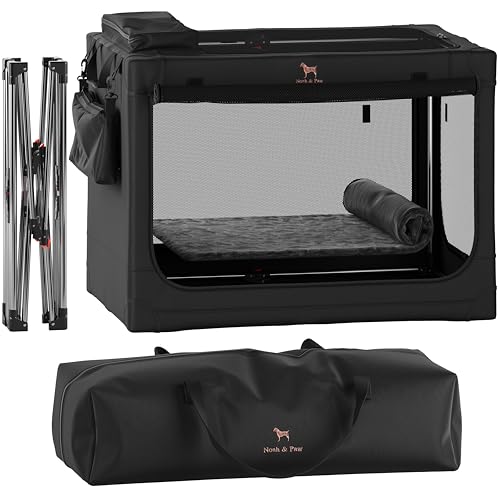 Noah & Paw Collapsible Dog Crate 36 Inches, XL Dog Crate for XL, Large Medium Breed, Travel Kennel for Car, Includes Pet Mat for Pet Cage, 2 Storage Pockets, Handbag, 10mm Locking Zippers 36*25*23 - color: Black, size: 35.5"L x 25.2"W x 23.4"H