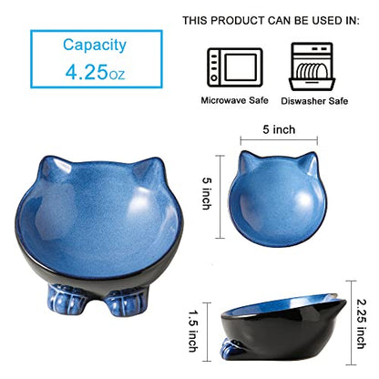 Nihow Ceramic Basic Cat Bowl: 5 Inch Cat Dish for Food & Water - Food Grade, Microwave & Dishwasher Safe - Elegant Blue & Black (4.25 OZ /1 PC) - color: Blue & Black, size: 4.25 OZ