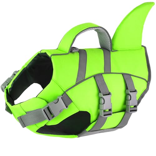 Dogcheer Dog Shark Life Jacket with Handle, Reflective High Buoyancy Swim Jacket for Small, Medium & Large Dogs, Perfect for Swimming, Boating, Paddleboarding, Surfing - Green,XS - color: Green, size: X-small