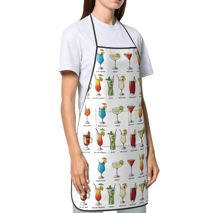 Women Men Bib Aprons Chef Cooking Apron With Pockets For Kitchen Grilling Bbq Painting Gardening - color: Cocktails