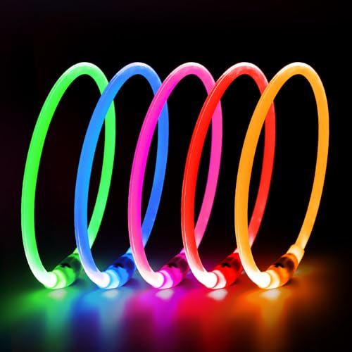HIGO LED Dog Collar, USB Rechargeable Light Up Dog Collars Glow in the Dark, Waterproof LED Dog Necklace for Your Dogs Walking at Night (Pink) - color: Pink