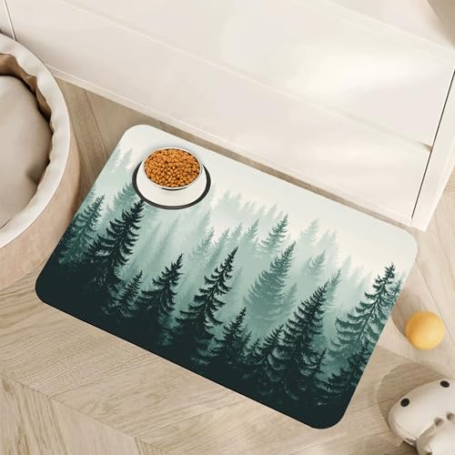 Misty Forest Pet Feeding Mat,Absorbent Quick-Dry Cat Dog Food and Water Bowl Mats,Non-Slip Rubber Backing Mat,Cat Dog Accessories Supplies 12"x20" - color: Misty Forest, size: 20"L x 12"W
