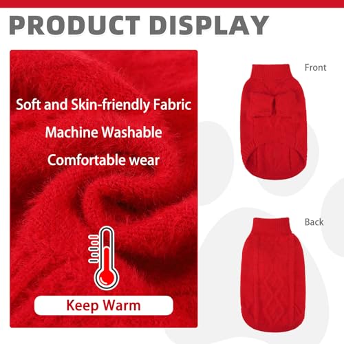 KOOLTAIL Small Dog Sweater, Fuzzy Thick Super Soft Warm Dog Christmas Sweater Turtleneck Pullover for Cold Weather, Classic Cable Knitwear, Fleece Pet Fall Winter Clothes Coats Puppy Cats, Red S - color: Red, size: Small