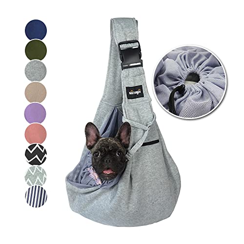NATUYA Pet Dog Sling Carrier - Breathable Mesh Travel Safe Sling Bag Carrier for Dogs Cats-Hands Free Pet Bag-Buckle net Pocket pet Bag (Grey) - color: Grey