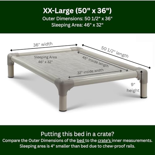 Kuranda Chewproof Elevated Dog Bed – 50" x 36" - Sunsure Textilene - Birch - color: Birch, size: XX-Large