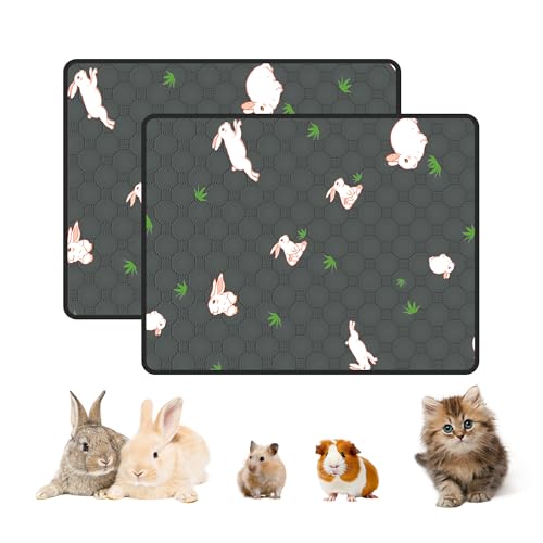 2-Pack Guinea Pig Cage Liner, 20in x 26in Fast Absorption Washable Bedding Pee Pads for Dogs Puppy Rabbit Small Animal Cage Mat, Leakproof & Non-Slip - color: Gray, size: 20" x 26", 2pcs