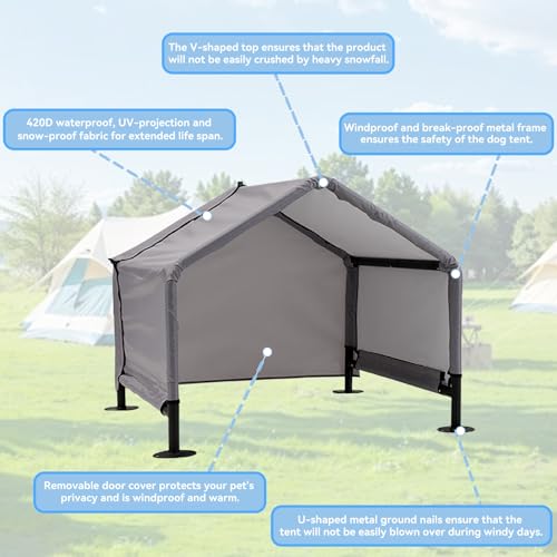 Dog Tent Shade Shelter Outdoor for Small Medium Dogs, Waterproof Sun Protection Pet House for Dogs, Small Animals and Livestock, Pet Canopy with Upgraded Doors and Ground Nails 29.5 * 25.6 inches