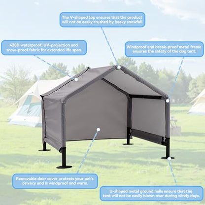 Dog Tent Shade Shelter Outdoor for Small Medium Dogs, Waterproof Sun Protection Pet House for Dogs, Small Animals and Livestock, Pet Canopy with Upgraded Doors and Ground Nails 29.5 * 25.6 inches