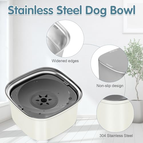UPSKY 3L Dog Water Bowl 101oz Stainless Steel No Spill Large Capacity Dog Food Water Bowl Slow Water Feeder, Spill Proof Pet Water Dispenser Vehicle Carried Travel Water Bowls - color: J-Beige