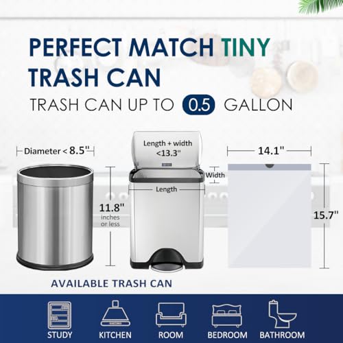 0.5 Gallon Mini Drawstring Trash Bags by RayPard, 110 Counts Tiny Bathroom Trash Bin Bags, fit 2-3 Liter Small Trash Can, Small Plastic Bags for Desktop Trash Bin/Dog/Poop Car, White - style: 110-0.5 Gallon-White