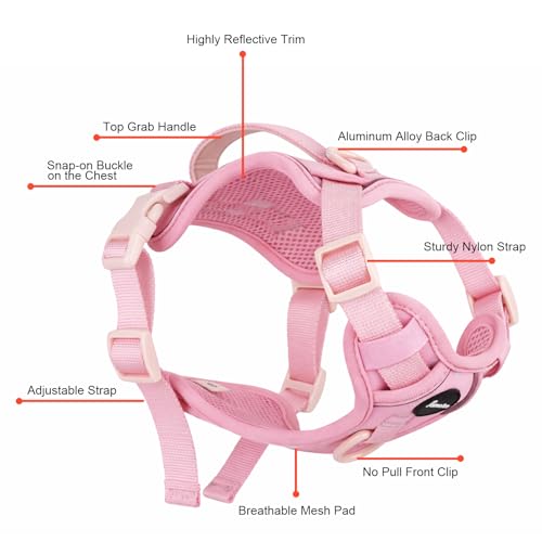 Petmolico No Pull Cute Dog Harness for Small Dogs, with Two Leash Clips and Soft Handle, Reflective Easy Walk Dog Harness- Light Pink,Small - color: Light Pink, size: Small