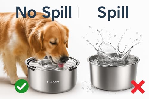 Large Stainless Steel Slow Feeder Dog Bowl with Lid – 198oz/5.6L No Spill Water Dispenser – Slobber Stopper for Healthy Slow Drinking – Non-Slip Pet Bowl for Travel, Kennels and Crates - size: 198 oz (5.6 L)