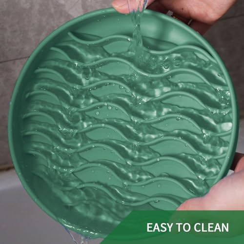 Slow Feeder Dog Bowls, Silicone Food Bowl Anti-Gulping, Pets Puppy Slow Feeder with Suction Cups, Dishwasher Microwave Safe for All Small Medium Dogs, Wave Design Green - color: green