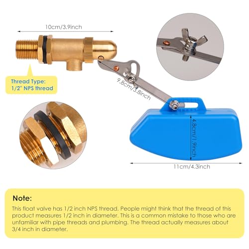 Brass Float Valve 1/2 Inch, Livestock Water Tank Float Valve Switch Brass Float Ball Valve Shut Off Pool Auto Fill Valve for Automatic Waterer - style: 1/2 Inch