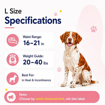Disposable Female Dog Diapers for Waist 16–21 in, Leakproof, Super Absorbent, Soft Breathable Lining, for Dogs in Heat or Incontinence, 10 Count, L - size: Female 10ct Waist 16~21in(L)