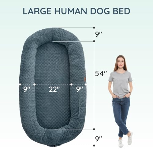 ChiXnuggle Faux Fur Washable Human Dog Bed Cover | 72*40*10,removable replace cover,soft fur,non-slip bottom,bluish grey - color: Bluish Grey, size: Cover (72x40x10)