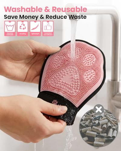 Pet Hair Removal Glove for Dogs & Cats, 2-in-1 Double-Sided Pet Grooming Tool, Electrostatic Pet Hair Remover Glove for Clothes & Furniture + Silicone Brush for Deshedding Pets,Pink - color: 1pcs-Pink