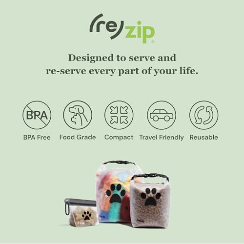 (re) zip Pet On-The-Go Bags 2-pack | Lightweight, Compact, Carabiner Clip | Airtight Closure | Water-Resistant | Food-Safe PEVA | Holds Treats, Poop Bags | Travel-Friendly - size: 1 Cup