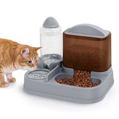 Yummy Sam Automatic Small Pet Feeder and Water Dispenser, 2 in 1 Gravity Cat Auto Pet Feeder and Waterer Set Feeder Dish for Small Medium Pets Dog Puppy Kitten (Brown·) - color: Brown·