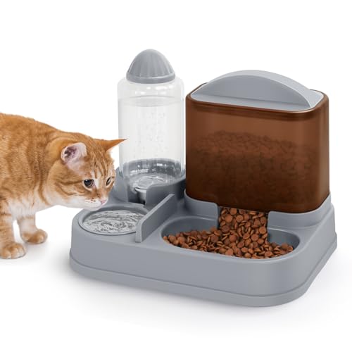 Yummy Sam Automatic Small Pet Feeder and Water Dispenser, 2 in 1 Gravity Cat Auto Pet Feeder and Waterer Set Feeder Dish for Small Medium Pets Dog Puppy Kitten (Brown·) - color: Brown·