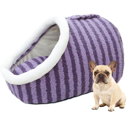 Warm Nest Bed, Soft Cozy Pet Cave with Removable Cushion, Non-Slip Washable Soft Slipper Cave for Small and Medium Pets (Purple, Large) - color: Purple, size: Large