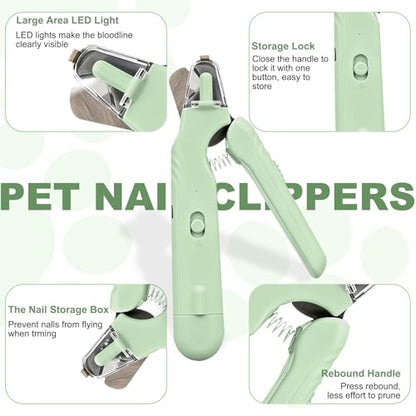 2-in-1 Dog Nail Clippers & Dog Nail Grinder with 2 LED Lights, Ultra-Quiet, Multiple Grinding Methods, USB Rechargeable and Splash Guard for Small, Medium, and Large Dogs & Cats (Green) - color: Green