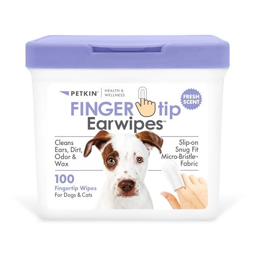 Petkin Fingertip Ear Wipes for Dogs and Cats, 100 Finger Wipes - Slip-On, Snug Fit, Micro-Bristle Fabric - Cleans Ears, Dirt, Odor and Wax - Convenient, Ideal for Home and Travel - Fresh Scent - size: 100ct