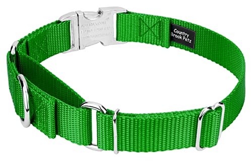 Country Brook Petz - Martingale Dog Collar - Heavy Duty Nylon Adjustable Martingale Dog Collar with Premium Buckle for Small Medium Large Breeds (5/8 Inch, Extra Small, Hot Lime Green) - color: Hot Lime Green, size: Extra Small (Pack of 1)
