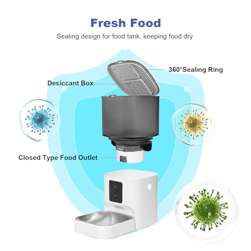 ANDOLL HOME 2.4G/5G Automatic Cat Feeder, 4L WiFi Food Dispenser with 10s Voice Recorder, Pet Feeder up to 10 Meals per Day, Timed Cat Feeder with Dry Food Sealed Ring (Matte White, 4.0 L) - color: Matte White
