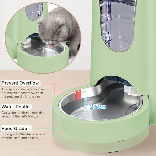 2 Pack Automatic Cat Feeder and Stainless Steel Water Dispenser, Gravity Dog Waterer Set Food Feeder and Waterer Set for Small Medium Kitten Puppy Pets(1 Gallon x 2, Green) - color: 1 Gallon x 2 - Green