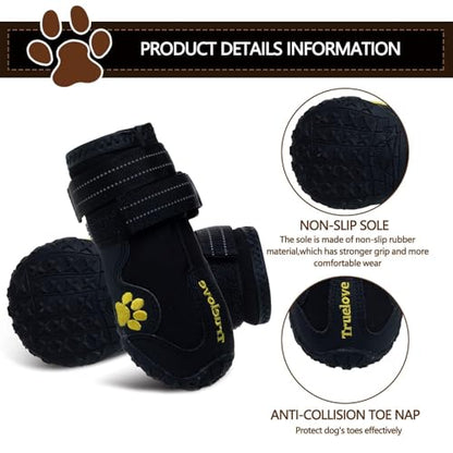 Expawlorer Dog Shoes for Medium Dogs, Dog Shoes for Hot Pavement Hiking Walking, Anti-Slip Rugged Sole,Waterproof Dog Booties for Outdoor Rain Days, All Weather Dog Boots & Paw Protectors (Black) - size: Size 3: 2.36"x2.05" (L*W) (Pack of 4)