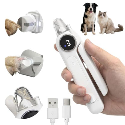 2-in-1 Cat Nail Clippers & Dog Nail Clippers with Light, Rechargeable Pet Nail Trimmer for Dogs & Cats, Quiet Electric Nail File with Safety Guard, Nail Catcher & 3 Speeds for Small Medium Large Pets - color: white