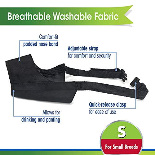 Four Paws Walk-About Quick-Fit Adjustable Dog Muzzle for Small Dogs, Washable & Breathable, Black, 1 Count - size: 2-Small Regular Snout