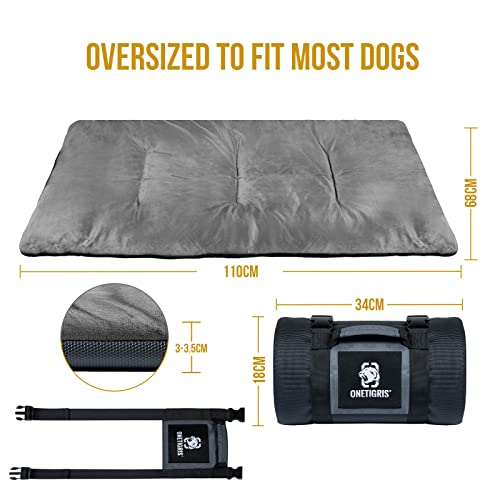 ONETIGRIS Travel Dog Bed - Portable, Washable, Waterproof Anti-Slip Dog Camping Bed, 3.6ft by 2.2ft Outdoor Indoor Bed Mat Cushioned Plush Warm Puppy Mattresses - color: Thickened Version - Grey