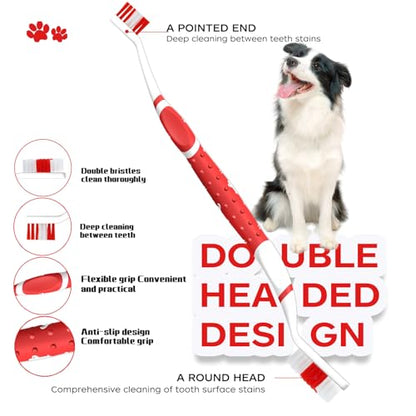Dog Toothbrush pet Toothbrushes Finger Toothbrush Small to Large Dogs with Soft Bristles Non Slip Dual Head (8 pcs Dual Head + 4 pcs Finger Tooth Brush)