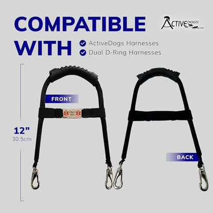 ActiveDogs Service Dog Handle, 12 inch, Solid Core Aluminum, T-Shape or Round or Rectangular, Made in USA, Includes Molded Rubber Grip & Adjustable Chrome ID Band