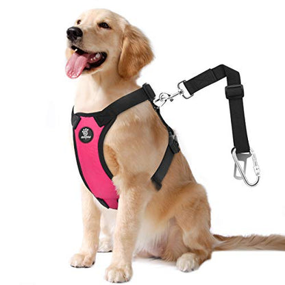 VavoPaw Dog Seat Belt, Safety Vest Dog Car Harness with Adjustable Buckle, Heavy Duty Dogs Seat Belt for Vehicle Nylon Pet Safety Seats Belts, L, Magenta - color: Magenta, size: L (Chest: 22-32.3", Neck: 16.9-26")