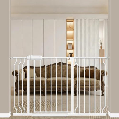 WAOWAO Baby Gate 110-134cm(43.3-53인치) 엑스트라 와이드 압력 장착 워크 스루 스윙 자동 닫힘 안전 화이트 메탈 유아 어린이 개 애완동물 강아지 계단, 출입구, 주방용 - color: 화이트., size: 43.3-52.75"/110-134cm