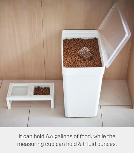 YAMAZAKI Home Tower Airtight Pet Food Storage Container - Cat And Dog Food Holder Bin With Transparent Lid And Handle - Extra Large - Polypropylene - 6.6 Gallons, 25 Liters - color: White, size: Extra Large